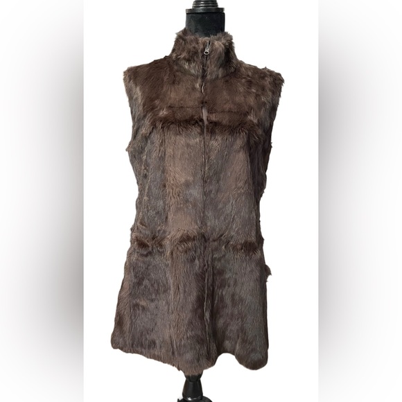 Hilary Radley Brown 100% Rabbit Fur Zip Vest - Size 4 - Picture 3 of 16